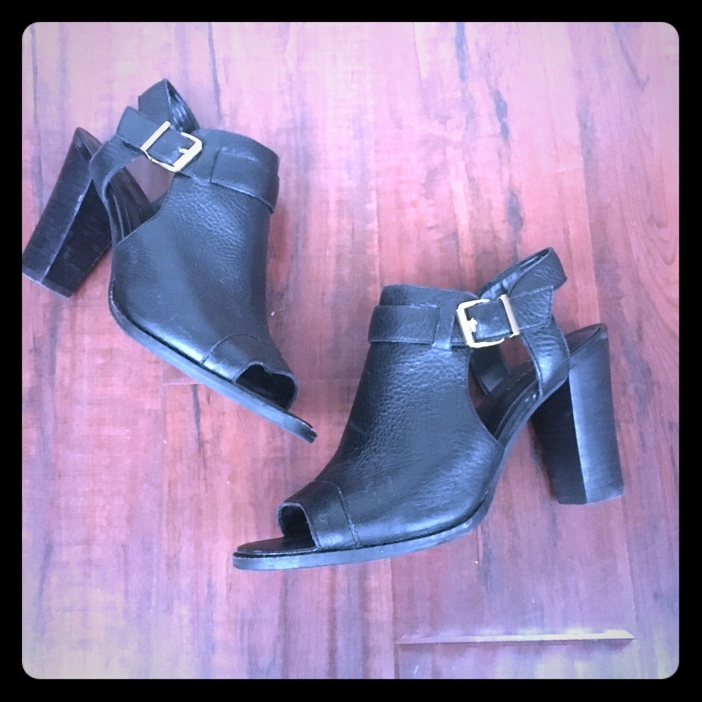 Cole Haan black leather open toe heel booties 8